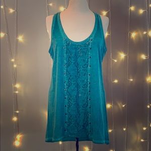 Turquoise tank with lace and stud detail